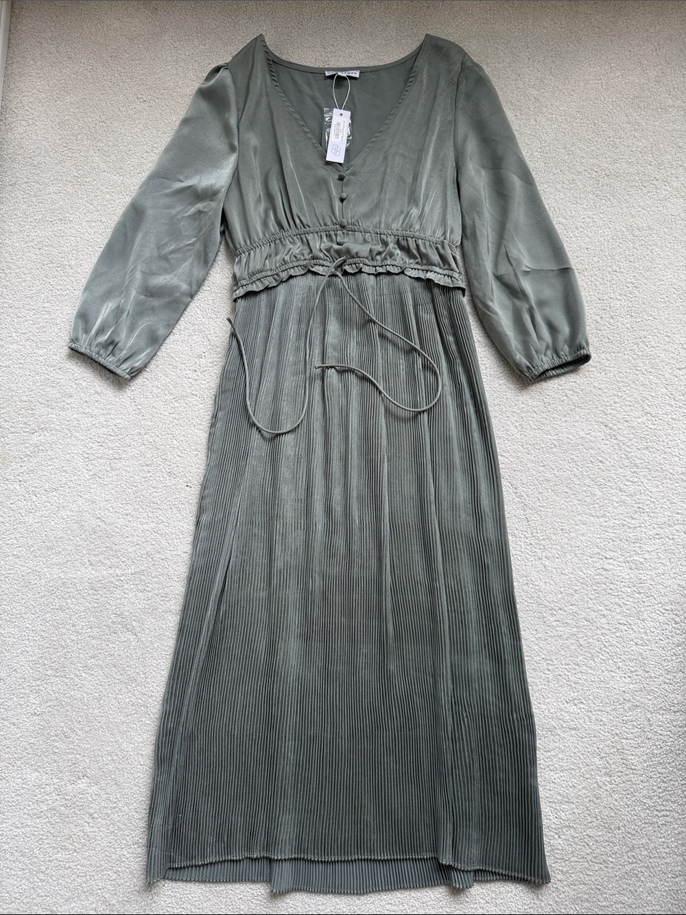 Baltic Born Eucalyptus Satin V-Neck Midi Dress